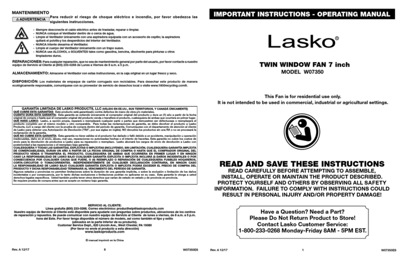 Lasko W07350 Owner's manual