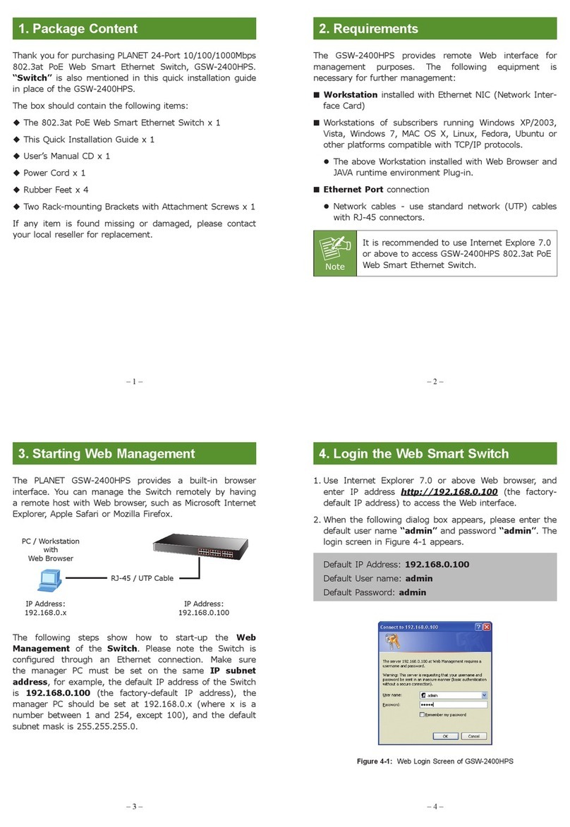 Planet GSW-2400HPS Quick installation guide