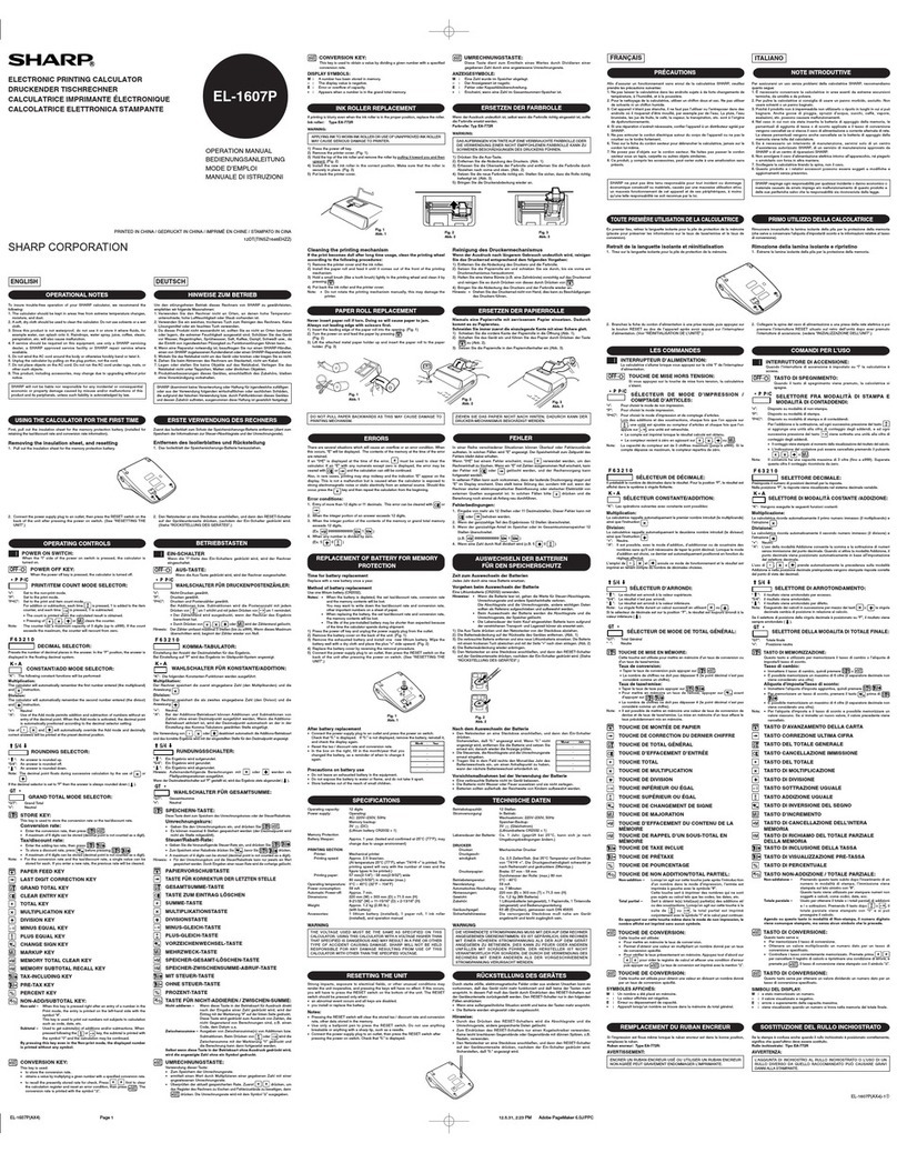 Sharp EL-1607P User manual