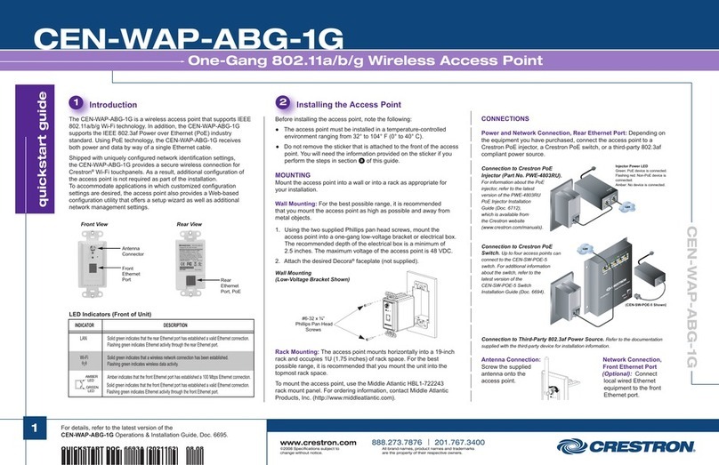 Crestron One-Gang 802.11a/b/g Wireless Access Point... quick start guide