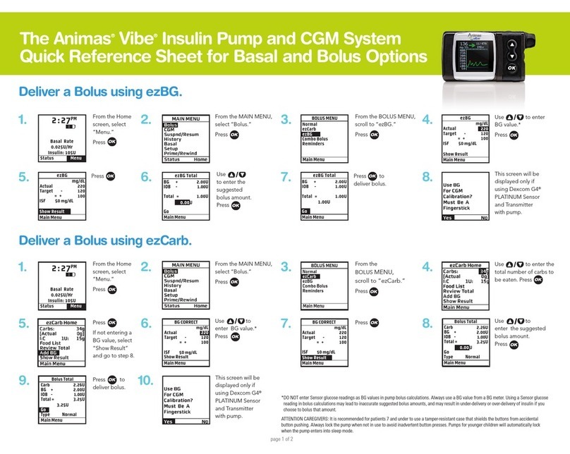 Animas vibe Quick reference sheet