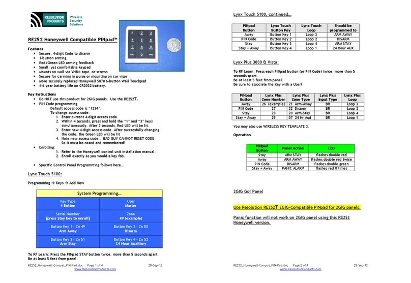 Honeywell PINpad RE252 User manual