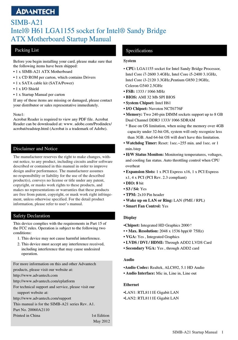 Advantech SIMB-A21 Installation and operation manual