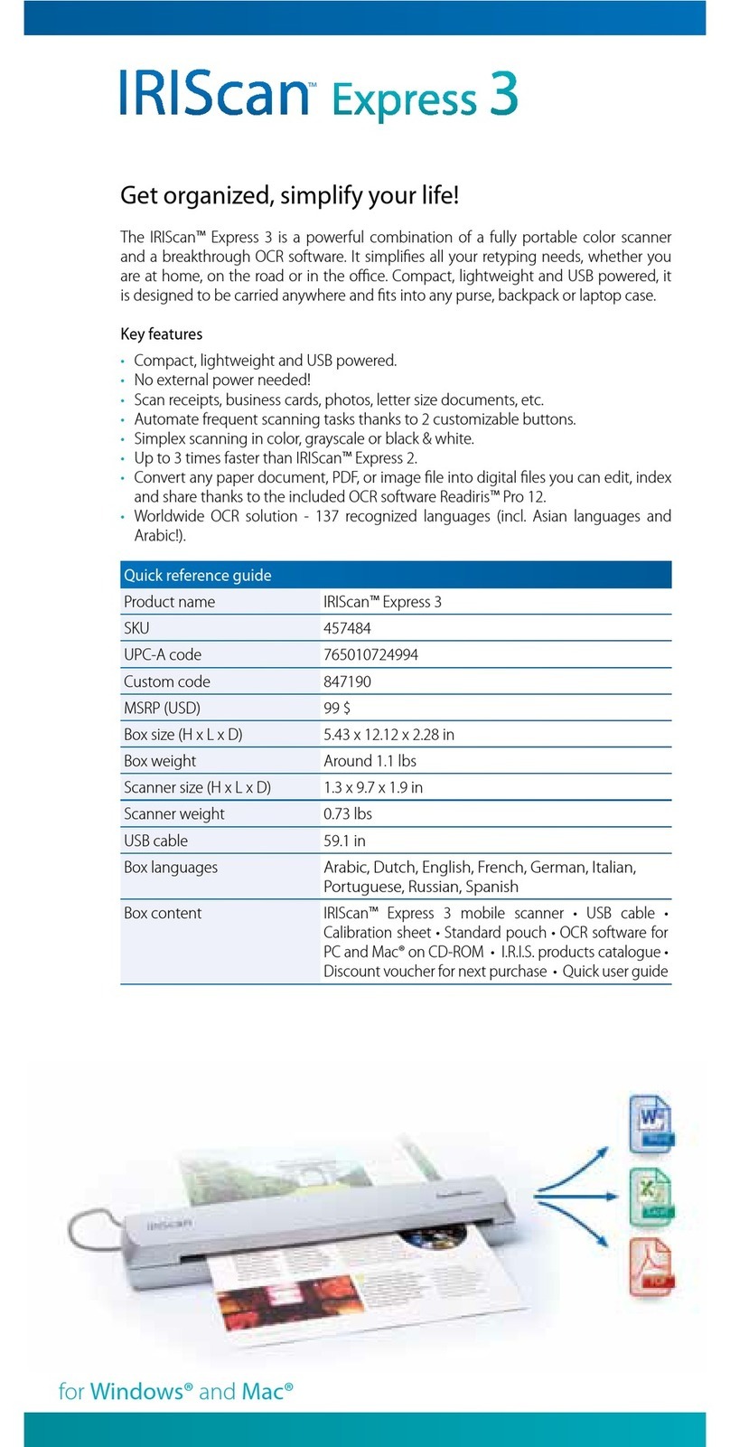 IRIScan Express 3 Quick reference guide