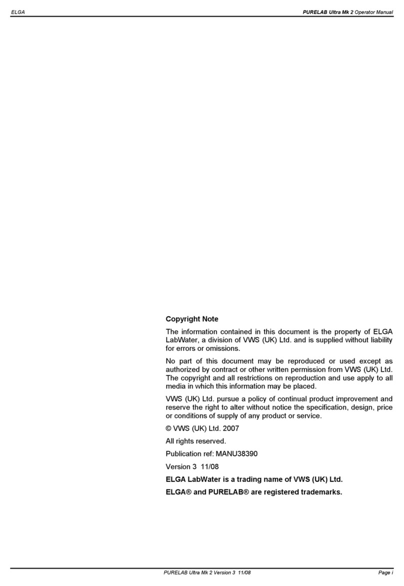 ELGA PURELAB Ultra Mk 2 Scientific Operator's manual ELGA PURELAB Ultra Mk 2 Scientific Operator's manual