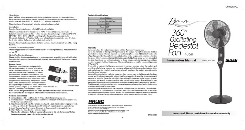 Arlec Breeze APF360 instruction manual