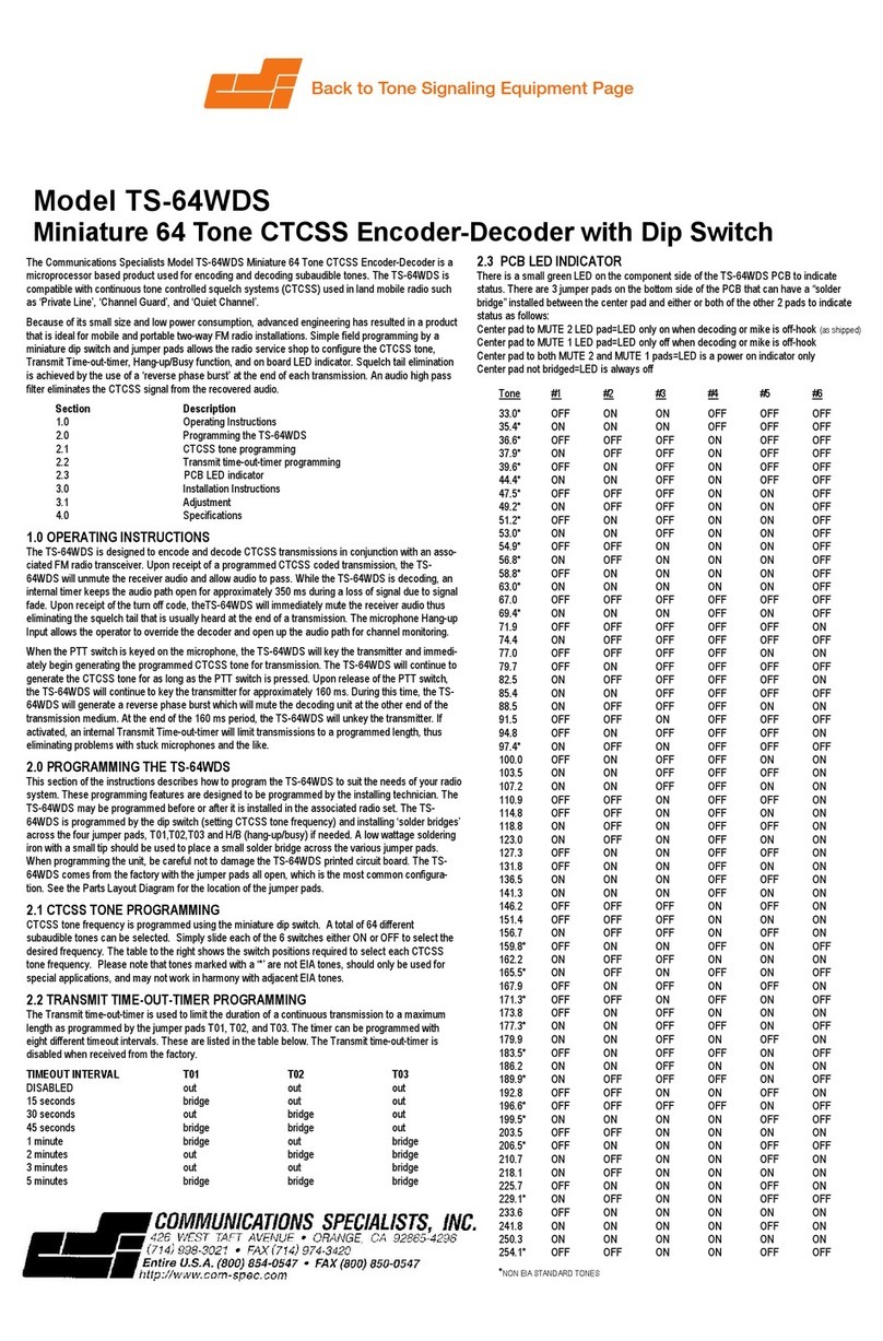 Communications Specialists TS-64WDS installation instructions