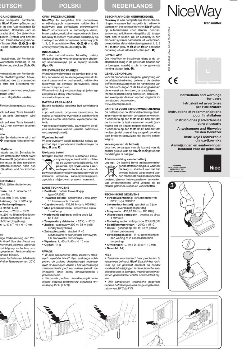Nice NiceWay Instructions and warnings for users