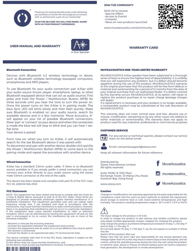 MUVEACOUSTICS AStar MA-2100 User manual and warranty
