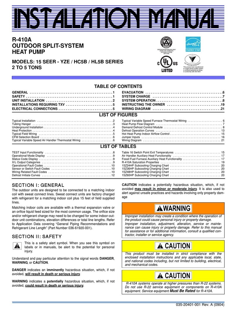 York YZE SERIES User manual