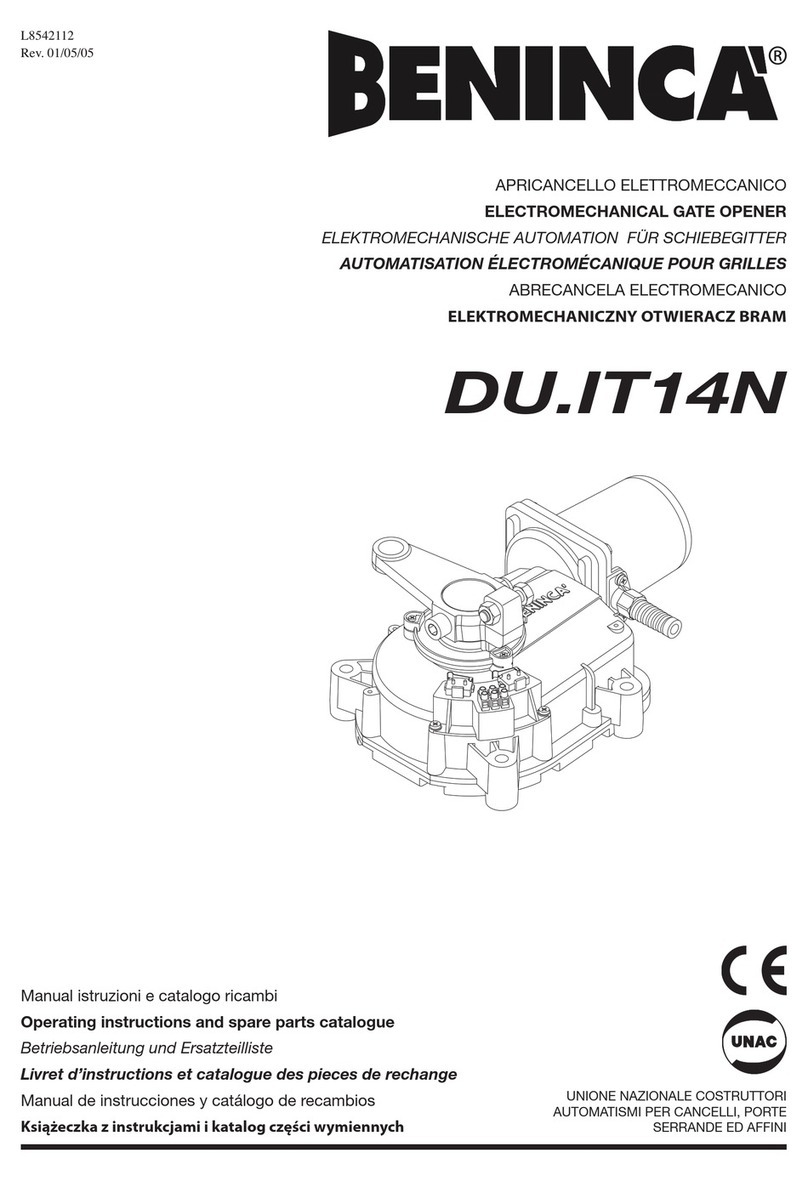 Beninca DU.IT14N Operating instructions and spare parts catalogue Beninca DU.IT14N Operating instructions and spare parts catalogue