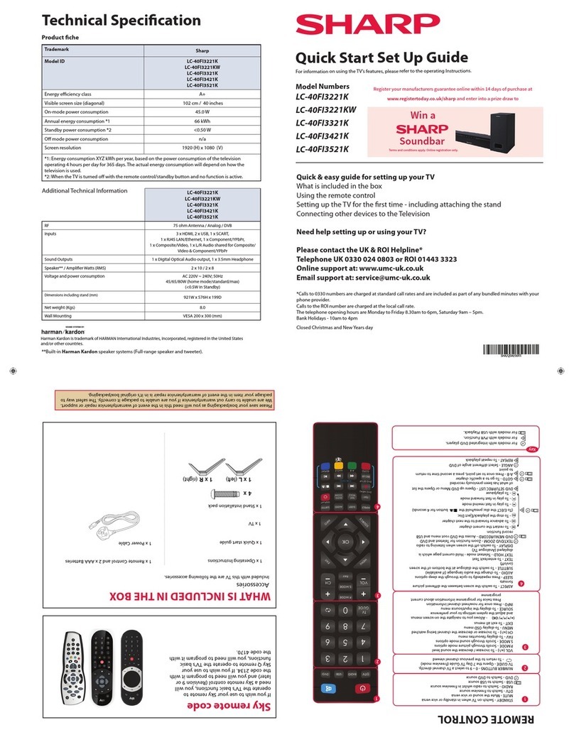Sharp LC-40FI3221K Quick start setup guide