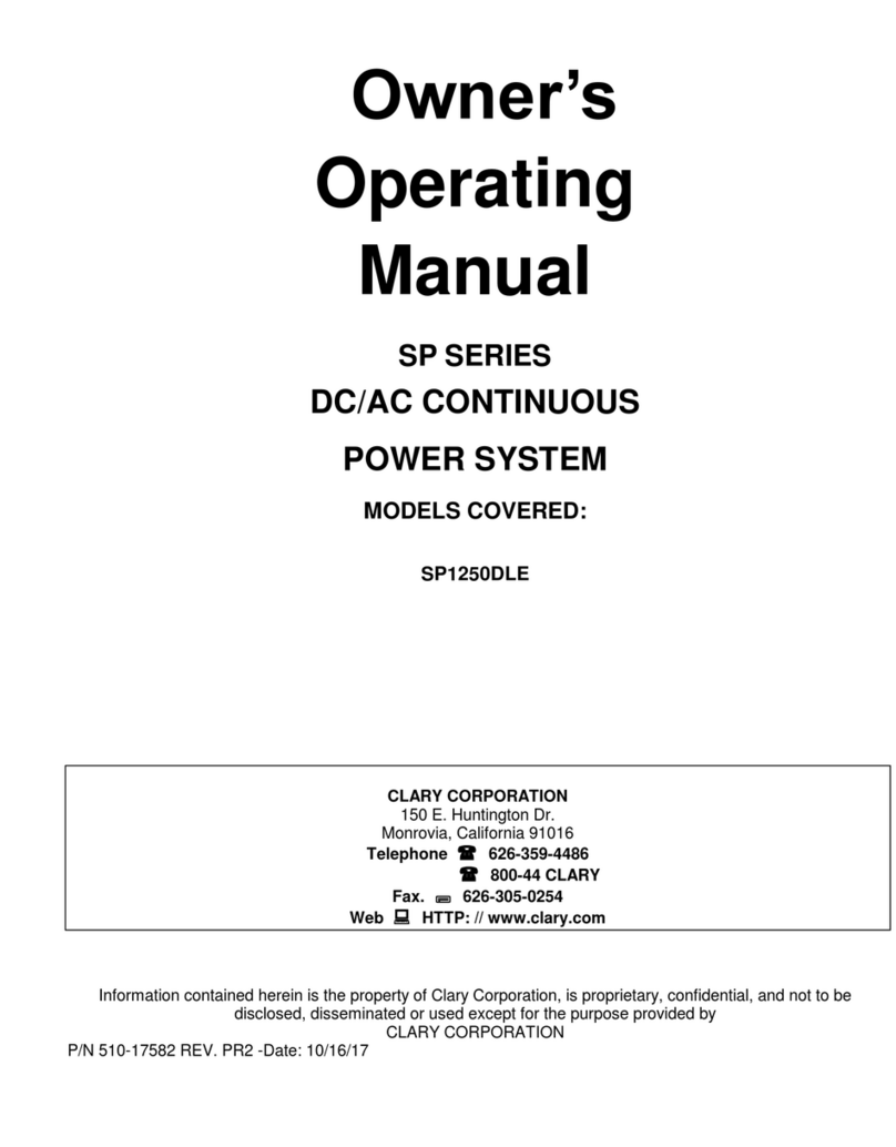 Clary Corporation SP1250DLE operating manual