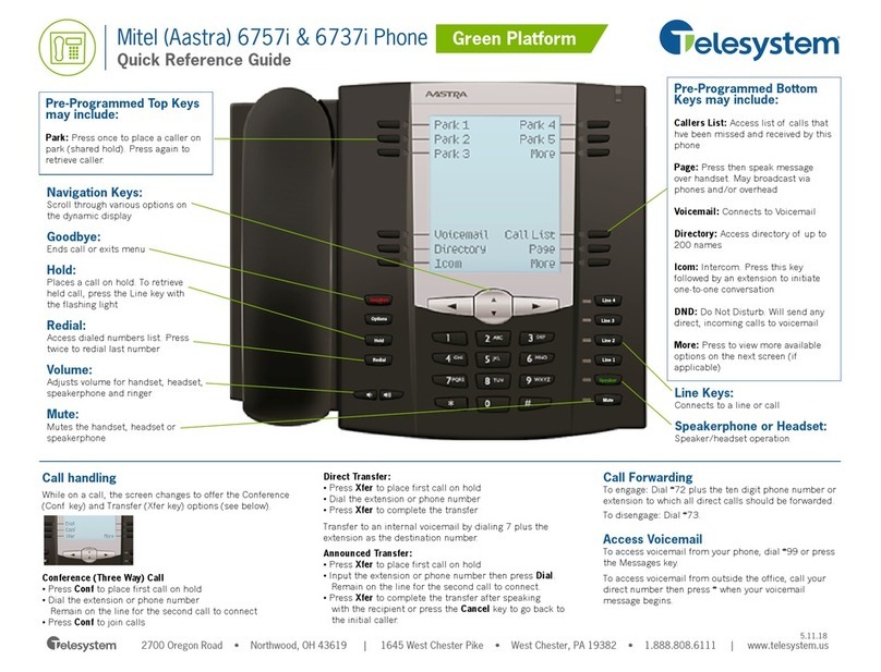 Mitel 6737i Quick reference guide