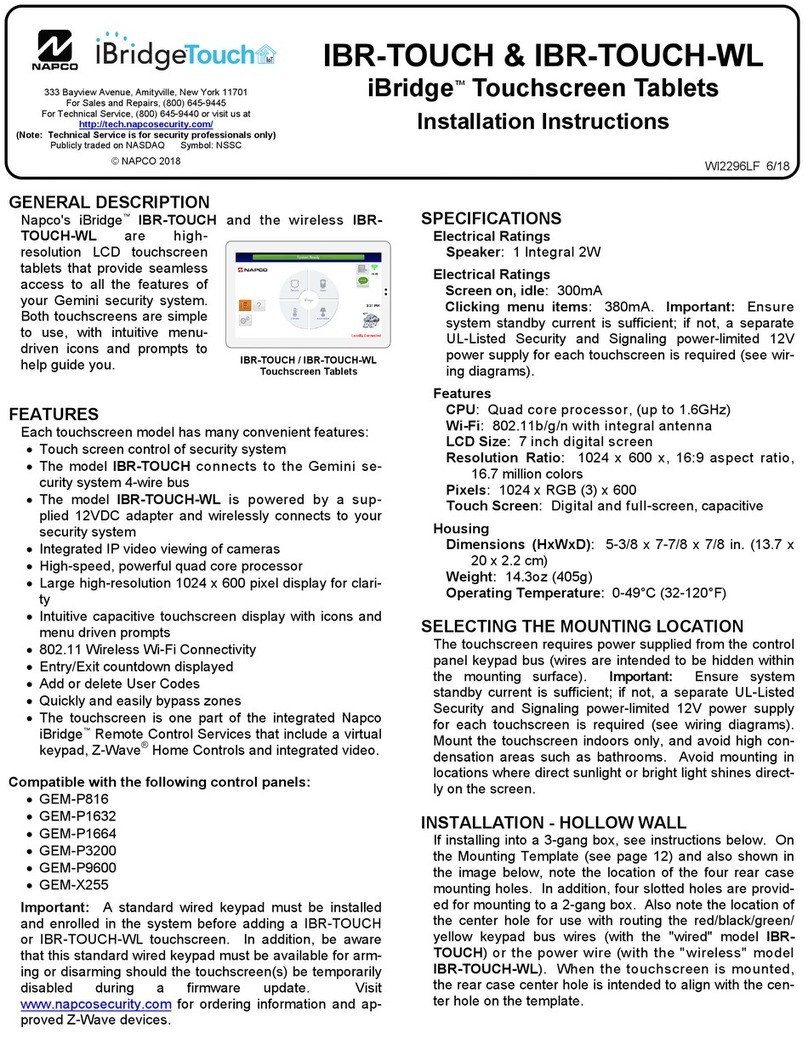 NAPCO IBR-TOUCH installation instructions