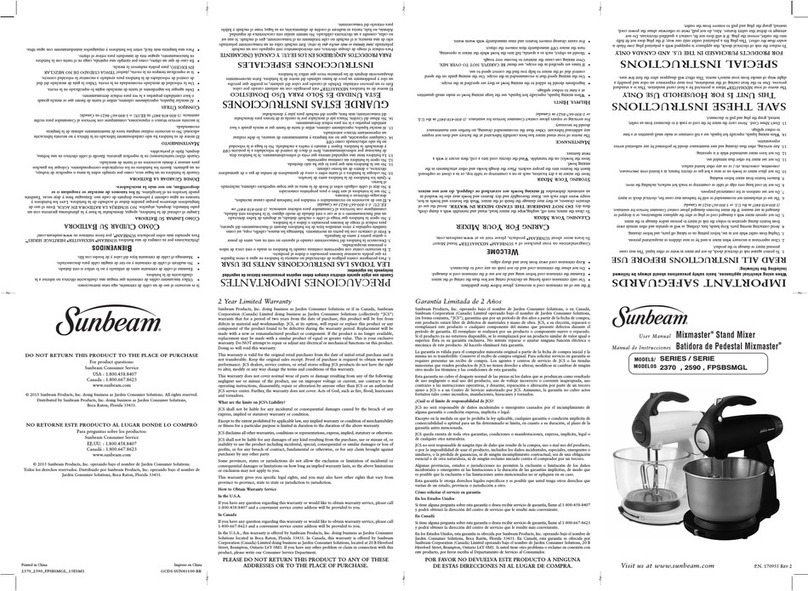 Sunbeam Mixmaster 2370 Series User manual