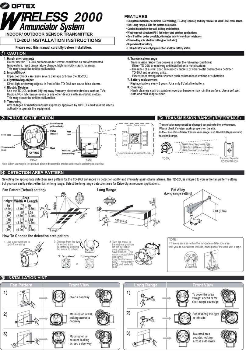 Optex TD-20U installation instructions