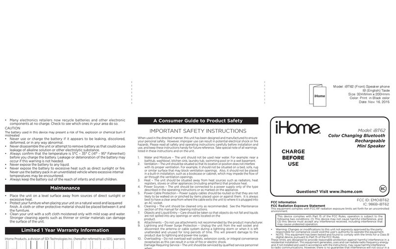 iHome iBT62 manual