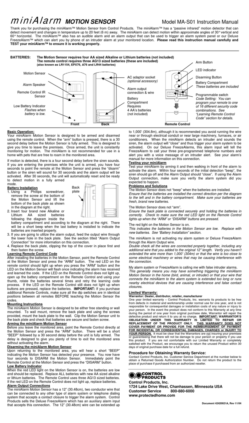 Control Products miniAlarm MA-S01 User manual