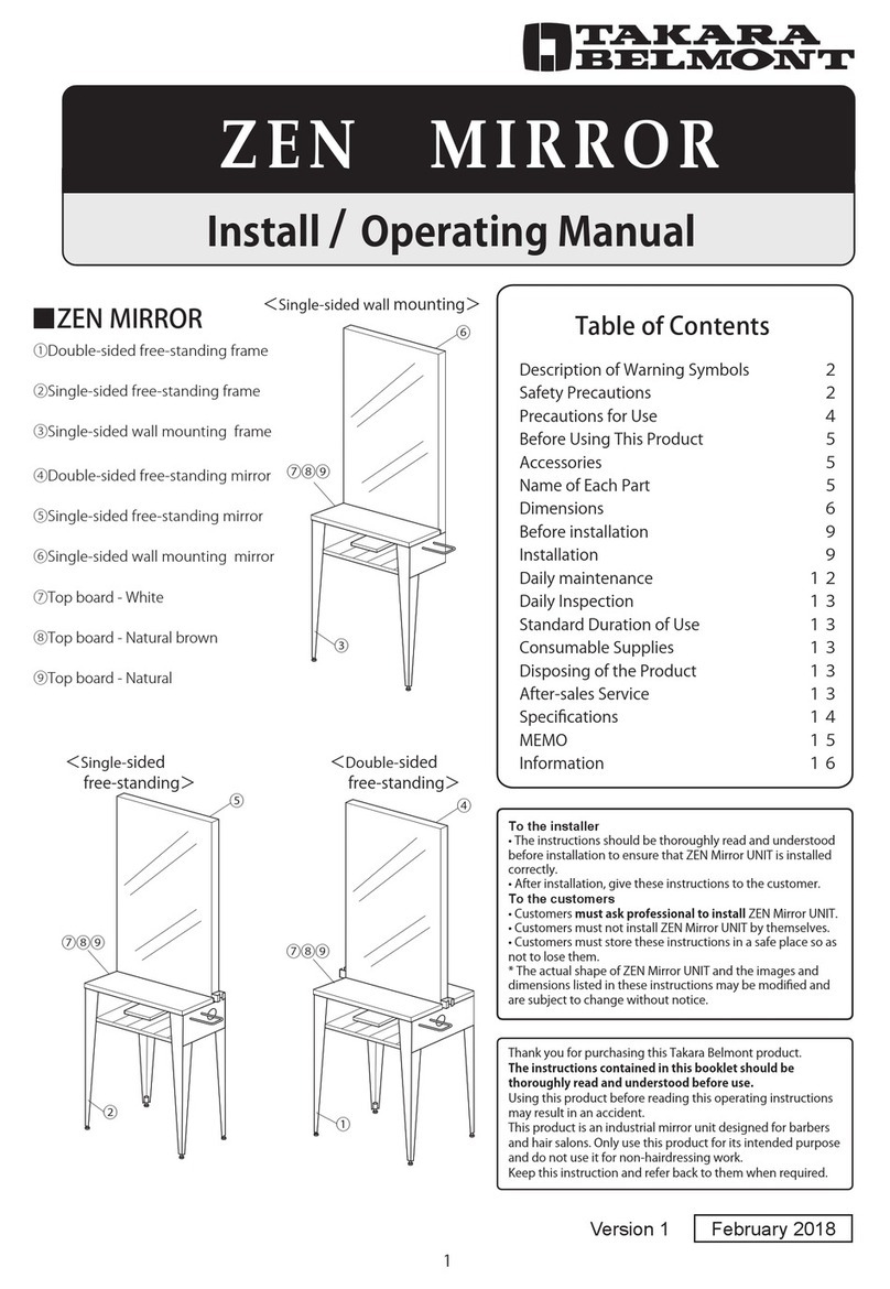 Takara Belmont ZEN MIRROR Install/Operating Manual
