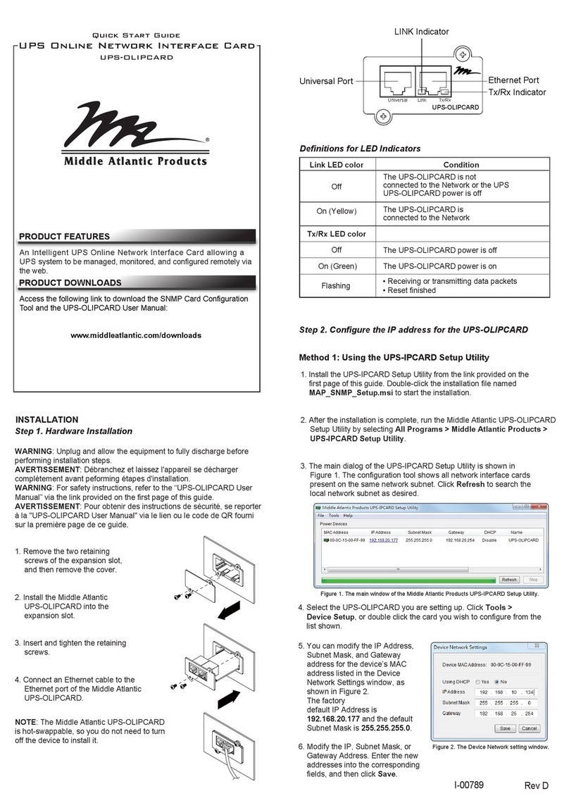Middle Atlantic Products UPS-OLIPCARD quick start guide Middle Atlantic Products UPS-OLIPCARD quick start guide