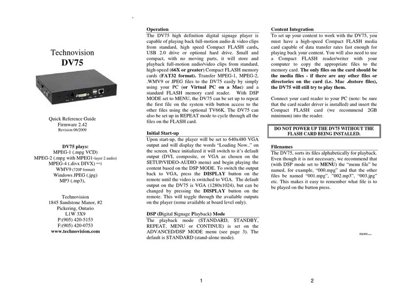 Technovision DV75 Quick reference guide