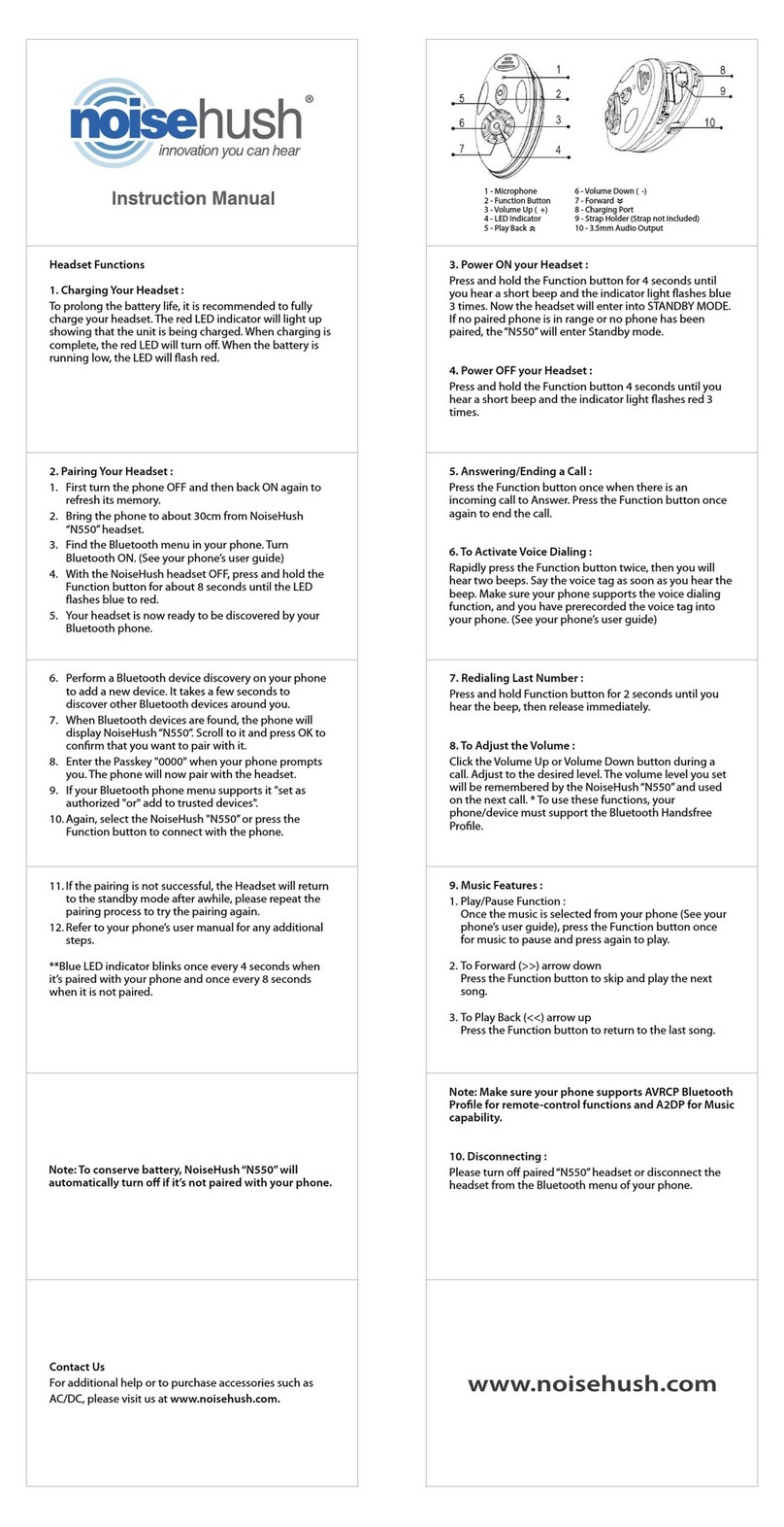 noisehush N550 instruction manual