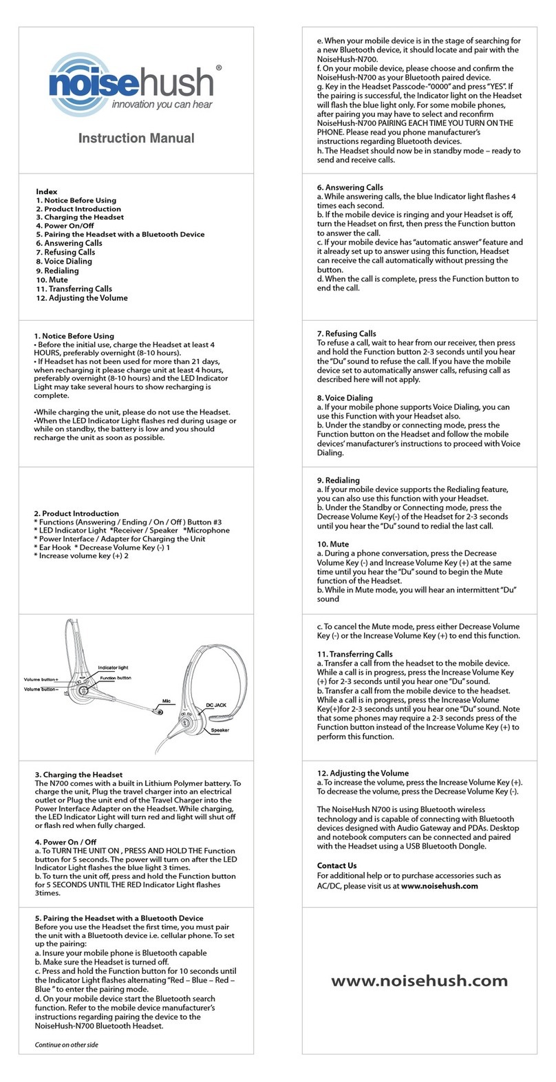 noisehush N700 instruction manual