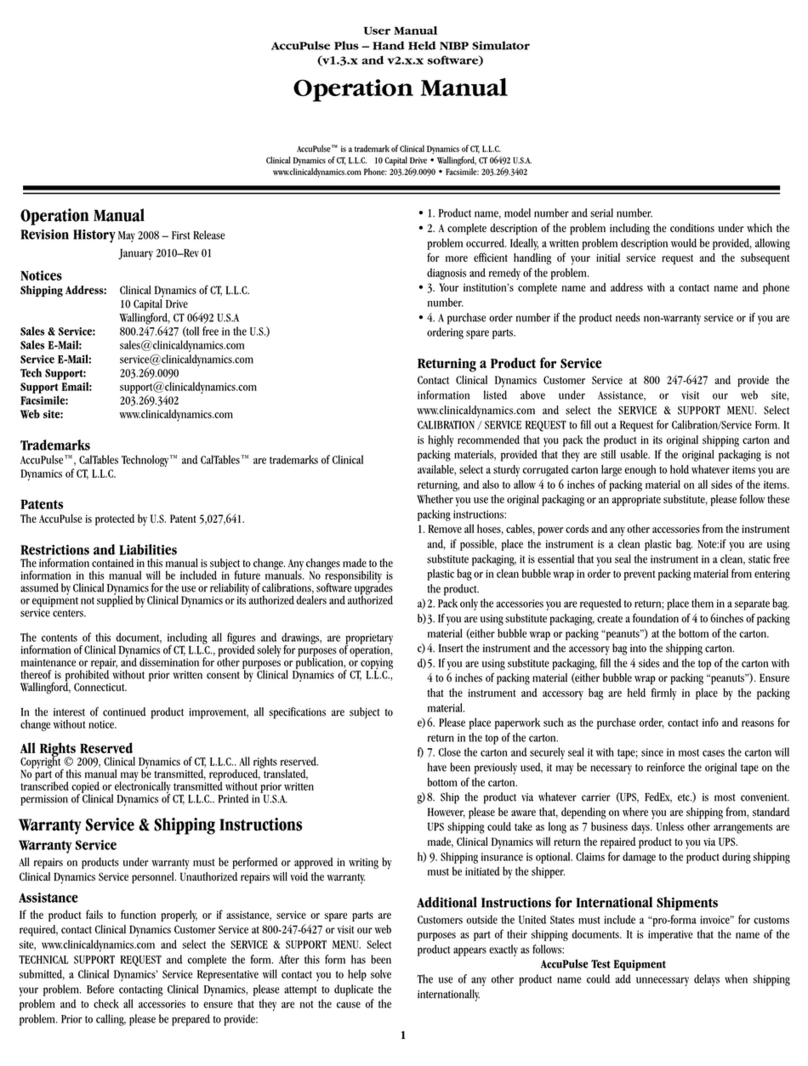 AccuPulse NIBP Simulator Operation manuals