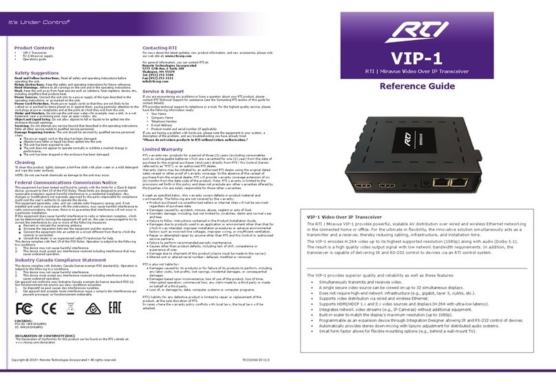 RTI Miravue VIP-1 User manual