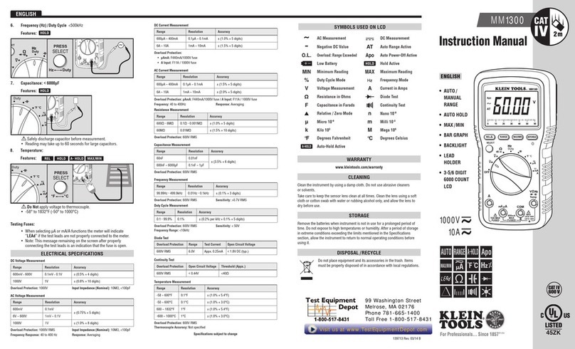 Klein Tools MM1300 User manual Klein Tools MM1300 User manual