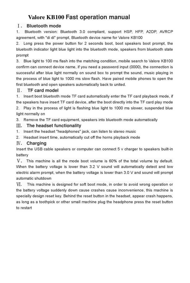 Valore KB100 Fast operation manual