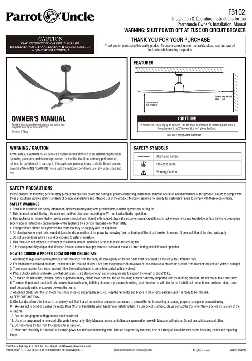 Parrotuncle Lighting F6102 Installation & operating instructions Parrotuncle Lighting F6102 Installation & operating instructions