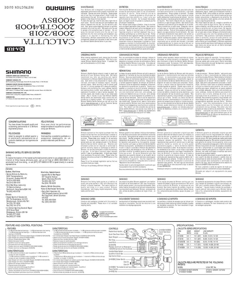 Shimano Calcutta 200B Insruction guide