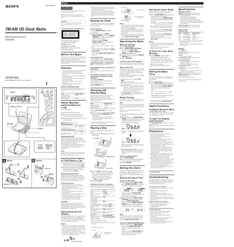 Sony ICF-CD1000 operating instructions
