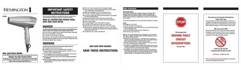 Remington D8700 Use and care guide