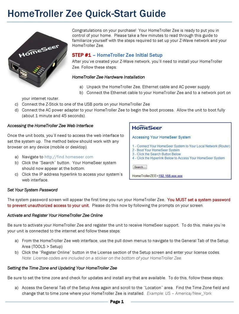 HomeSeer Technologies HomeTroller Zee User manual
