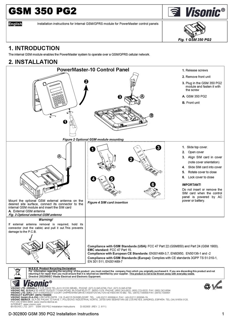 Visonic GSM 350 PG2 installation instructions