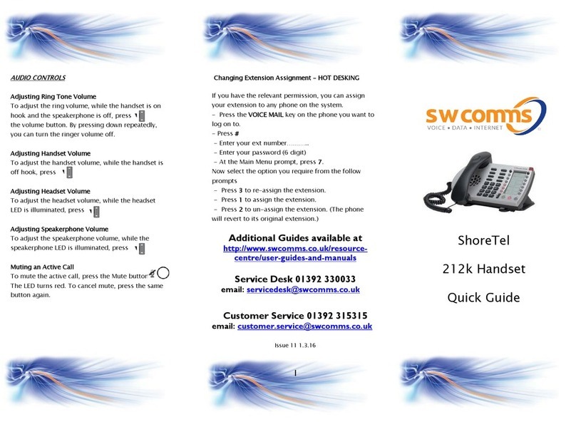 SW Comms ShoreTel 212k quick guide