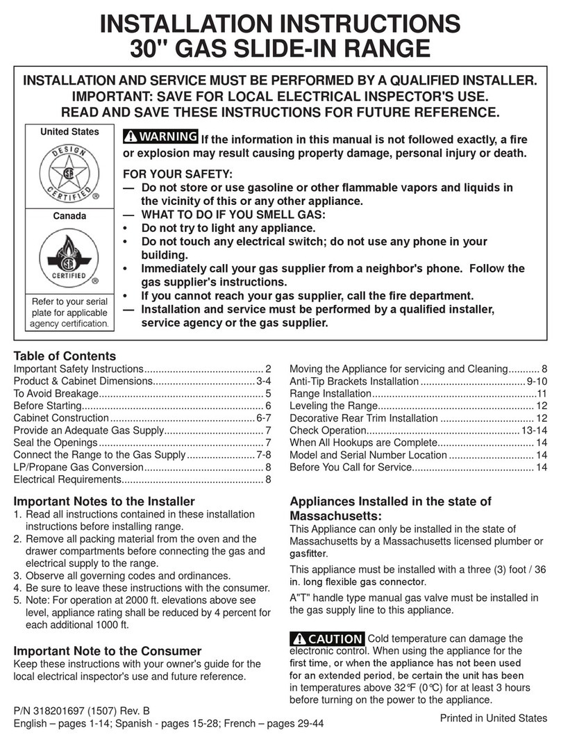 Frigidaire FGGS3065PF installation instructions