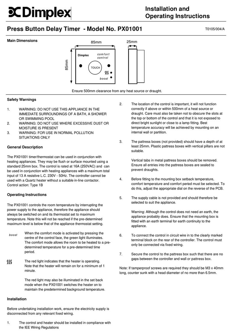 Dimplex PX01001 Installation and operating instructions