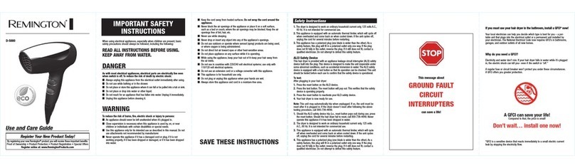 Remington D-5000 Use and care guide