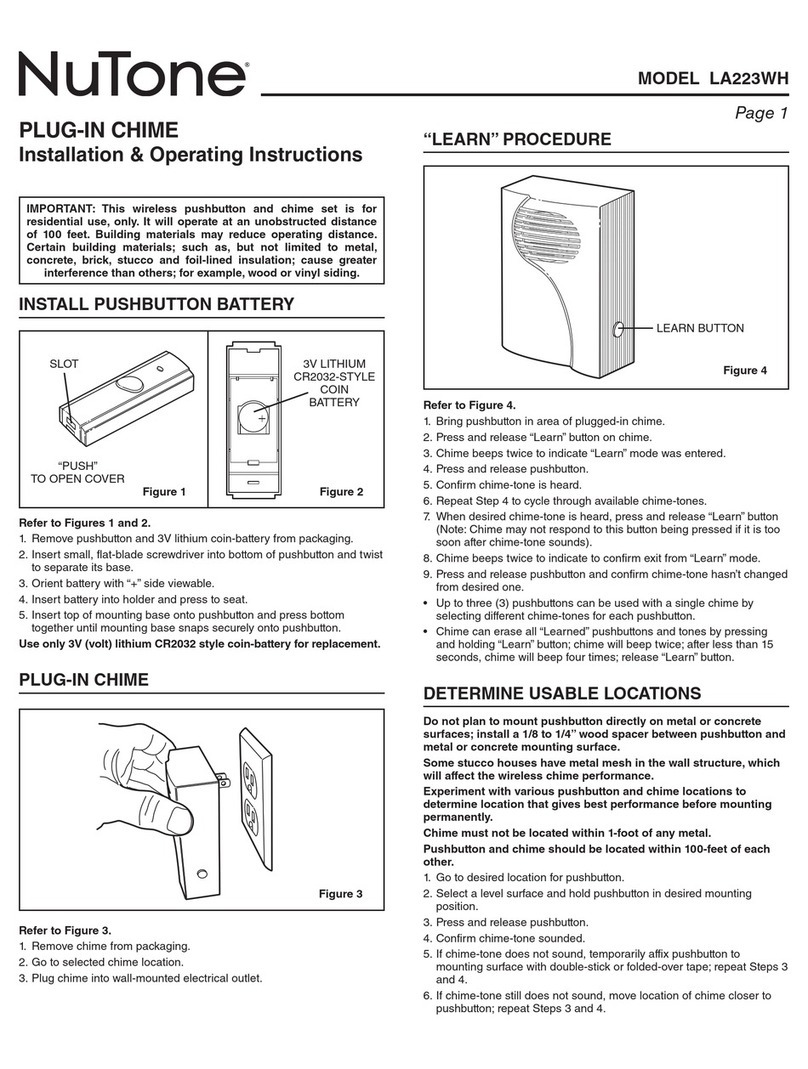 NuTone LA223WH Installation & operating instructions