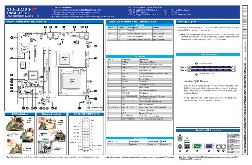 Supermicro X7SLM Quick reference guide