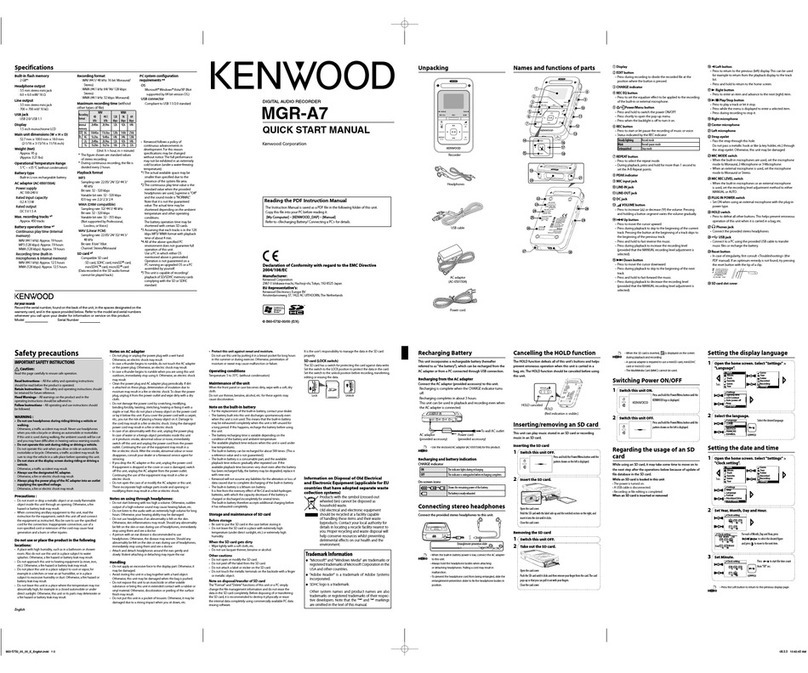 Kenwood MGR-A7 Quick start manual