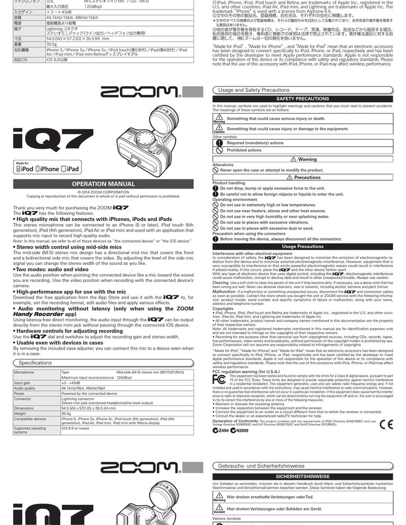Zoom iQ7 User manual