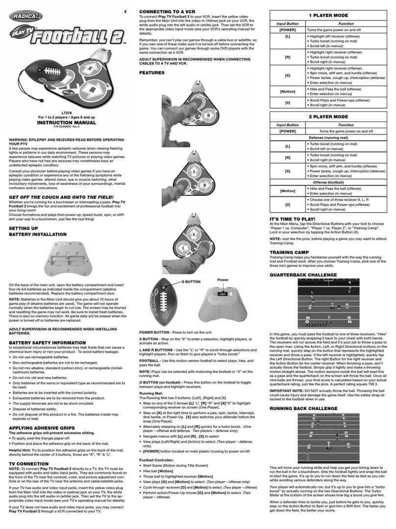 Radica Games PLAY TV Football 2 instruction manual Radica Games PLAY TV Football 2 instruction manual