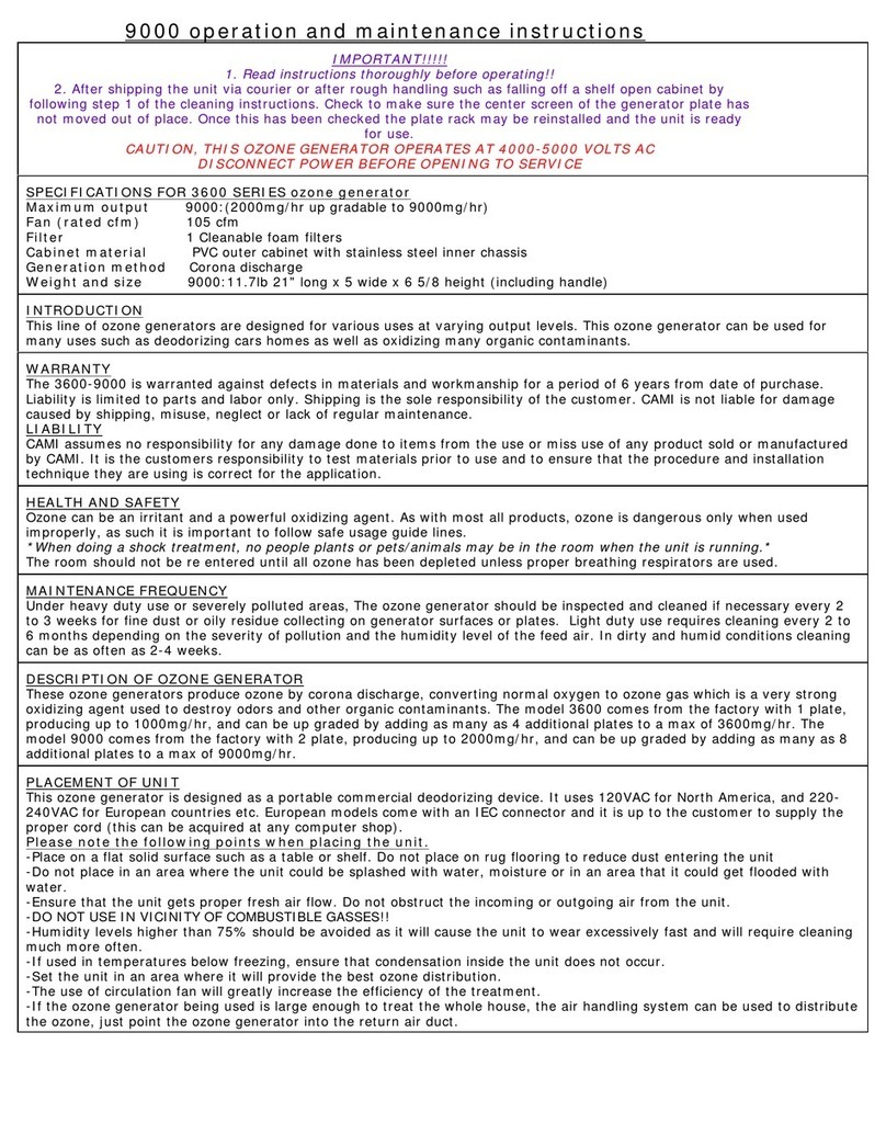 Crystal air 9000 Operation and maintenance instruction manual