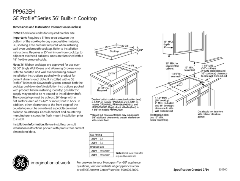 GE Profile PP962EH Dimensions and installation information