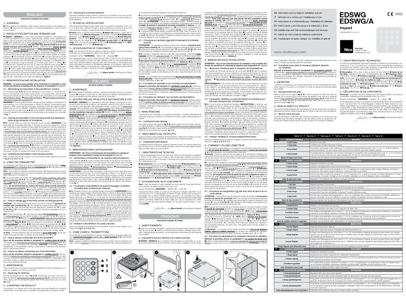 Nice EDSWG/A Instructions and warnings for installation and use